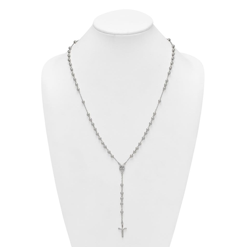 Sterling Silver Polished and Beaded Rosary 24 inch Necklace