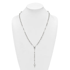 Sterling Silver Polished and Beaded Rosary 24 inch Necklace