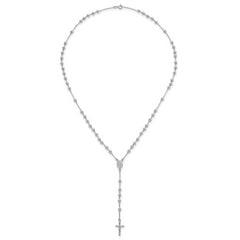 Sterling Silver Polished and Beaded Rosary 24 inch Necklace