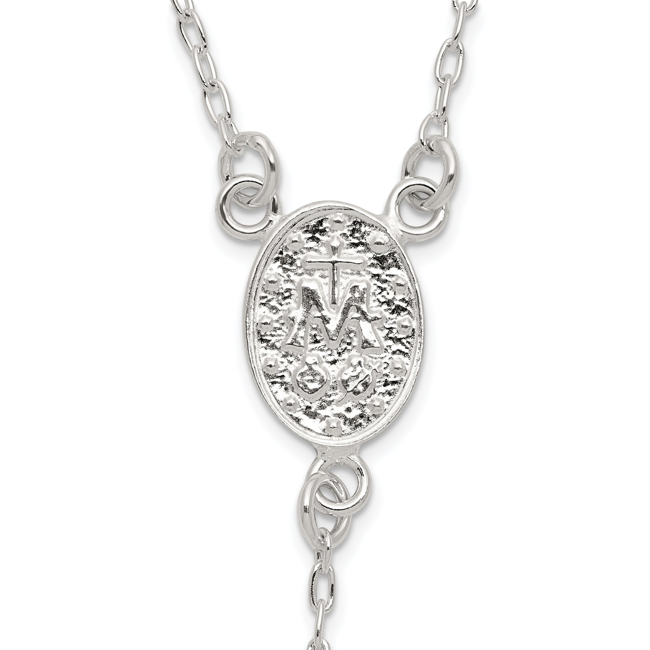 Sterling Silver Polished and Beaded Rosary 24 inch Necklace