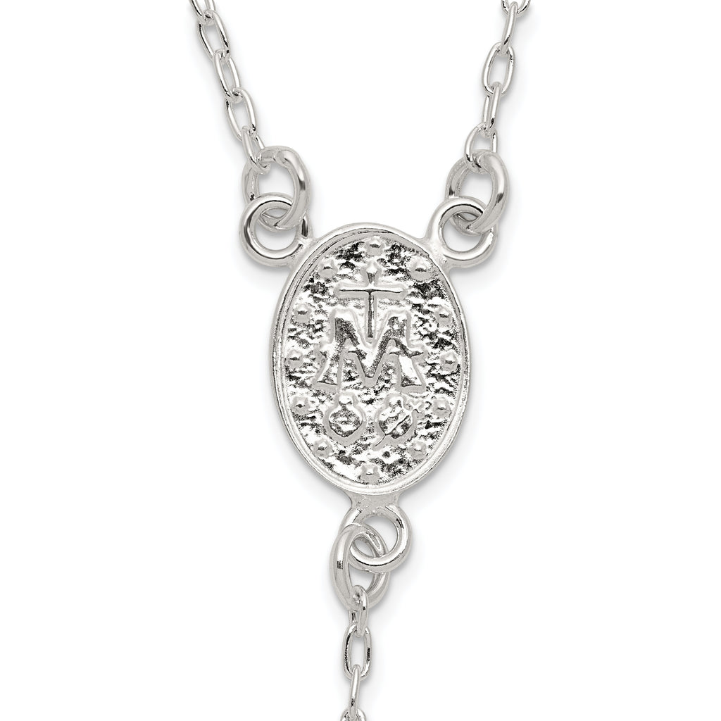 Sterling Silver Polished and Beaded Rosary 24 inch Necklace