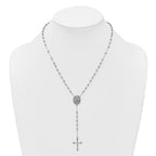 Sterling Silver Rhodium-plated CZ Diamond-cut Beaded 18 inch Rosary Necklace