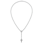 Sterling Silver Rhodium-plated Polished Round CZ 25.25 inch Rosary Necklace
