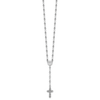 Sterling Silver Rhodium-plated Polished CZ and Diamond-cut Circles 25.5 inch Rosary Necklace