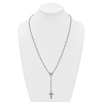 Sterling Silver Rhodium-plated Polished CZ and Diamond-cut Circles 25.5 inch Rosary Necklace