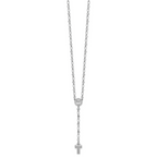 Sterling Silver Rhodium-plated CZ and Diamond-cut Heart Link with Cross Ash Holder 26.5 inch Rosary Necklace