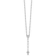 Sterling Silver Rhodium-plated CZ and Diamond-cut Heart Link with Cross Ash Holder 26.5 inch Rosary Necklace