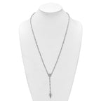 Sterling Silver Rhodium-plated CZ and Diamond-cut Heart Link with Cross Ash Holder 26.5 inch Rosary Necklace