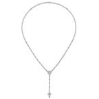 Sterling Silver Rhodium-plated CZ and Diamond-cut Heart Link with Cross Ash Holder 26.5 inch Rosary Necklace
