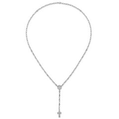 Sterling Silver Rhodium-plated CZ and Diamond-cut Heart Link with Cross Ash Holder 26.5 inch Rosary Necklace