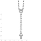 Sterling Silver Rhodium-plated CZ and Diamond-cut Heart Link with Cross Ash Holder 26.5 inch Rosary Necklace