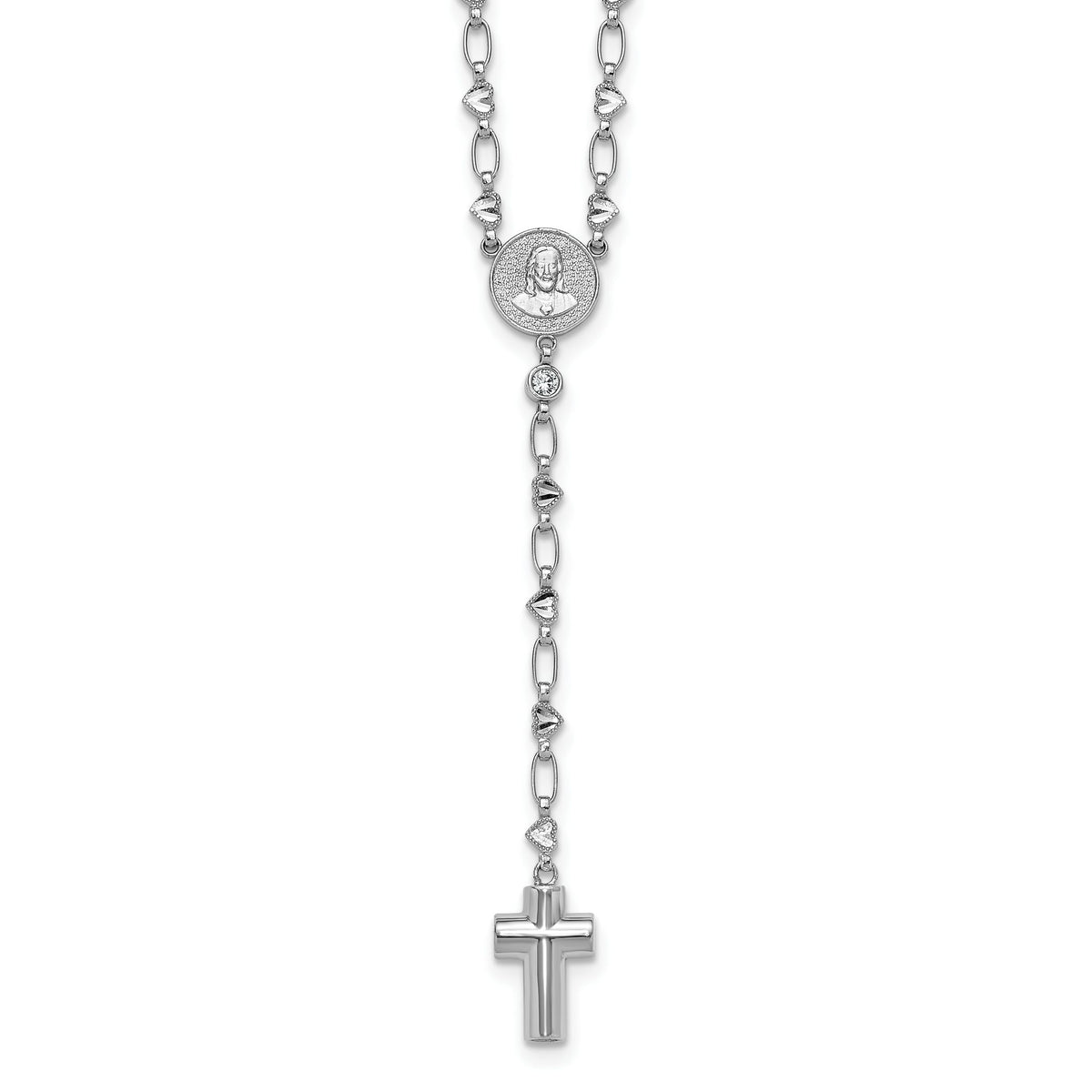 Cubic Zirconia Ash Holder Rosary Necklace in Sterling Silver, 26.5 Inch - Sophia Jewelers Main image