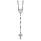 Sterling Silver Rhodium-plated CZ and Diamond-cut Heart Link with Cross Ash Holder 26.5 inch Rosary Necklace