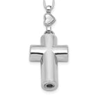 Sterling Silver Rhodium-plated CZ and Diamond-cut Heart and Cross Link with Cross Ash Holder 28.5 inch Rosary Necklace