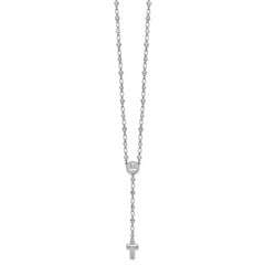 Sterling Silver Rhodium-plated CZ and Diamond-cut Heart and Cross Link with Cross Ash Holder 28.5 inch Rosary Necklace