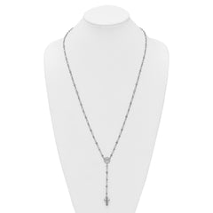 Sterling Silver Rhodium-plated CZ and Diamond-cut Heart and Cross Link with Cross Ash Holder 28.5 inch Rosary Necklace