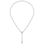 Sterling Silver Rhodium-plated CZ and Diamond-cut Heart and Cross Link with Cross Ash Holder 28.5 inch Rosary Necklace