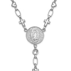 Sterling Silver Rhodium-plated CZ and Diamond-cut Heart and Cross Link with Cross Ash Holder 28.5 inch Rosary Necklace