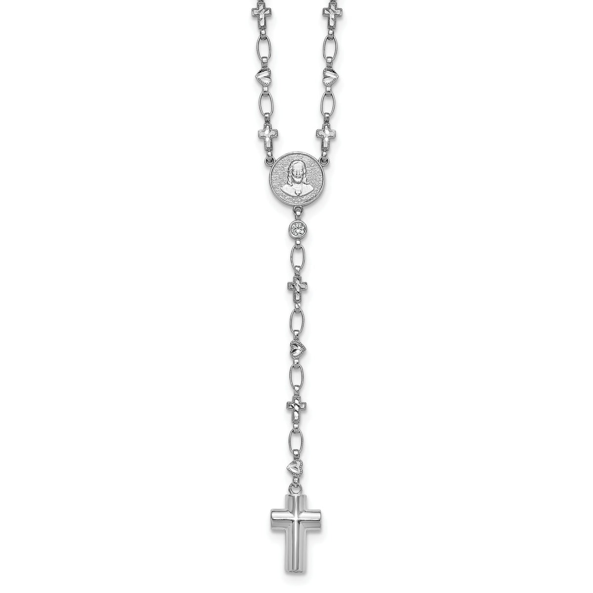 Cubic Zirconia Ash Holder Rosary Necklace in Sterling Silver, 28.5 Inch - Sophia Jewelers Main image