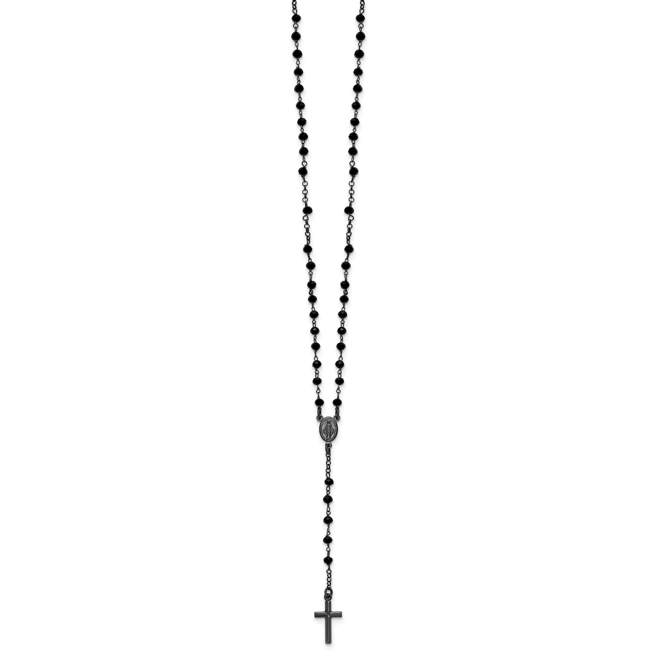 Sterling Silver Black Rhodium-plated Crystal 18.5 inch with 0.5 inch extender Rosary Necklace