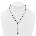 Sterling Silver Black Rhodium-plated Crystal 18.5 inch with 0.5 inch extender Rosary Necklace