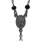 Sterling Silver Black Rhodium-plated Crystal 18.5 inch with 0.5 inch extender Rosary Necklace