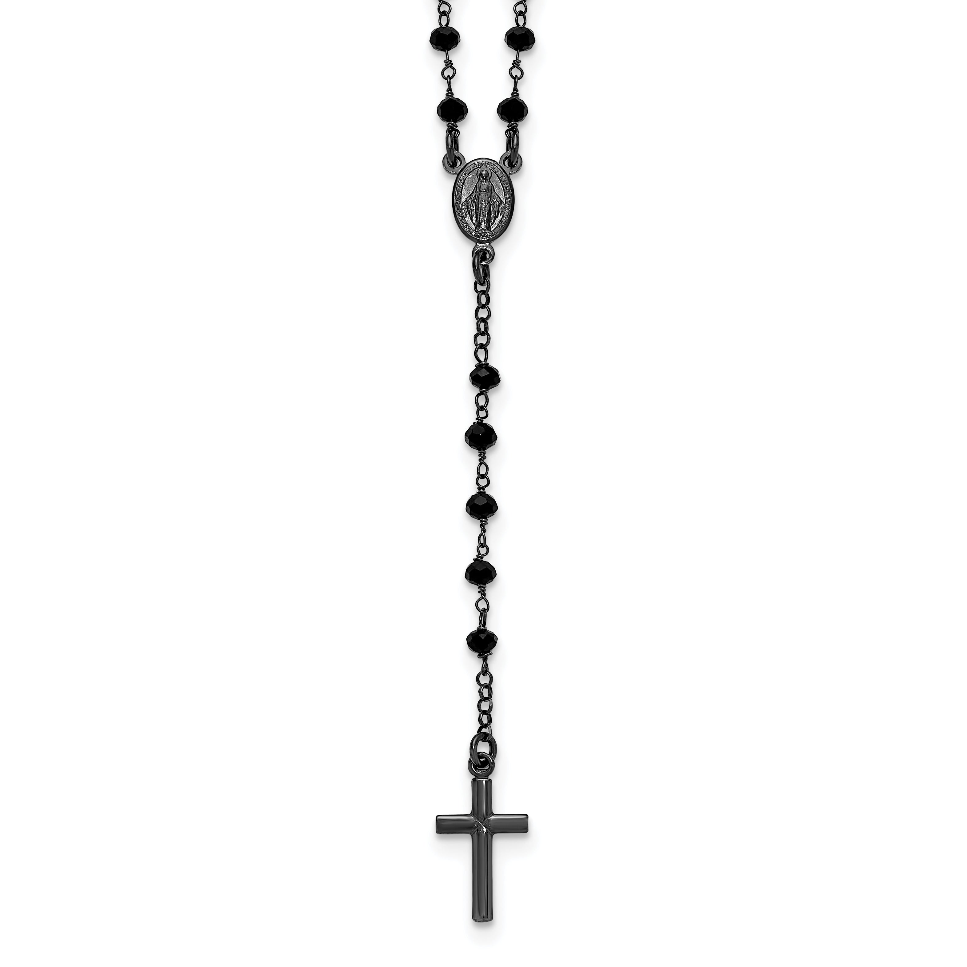 Sterling Silver Black Rhodium-plated Crystal 18.5 inch with 0.5 inch extender Rosary Necklace Main image