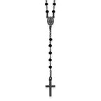 Sterling Silver Black Rhodium-plated Crystal 18.5 inch with 0.5 inch extender Rosary Necklace