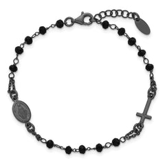 Sterling Silver Black Rhodium-plated Crystal 7 inch with 0.75 inch extender Rosary Themed Bracelet