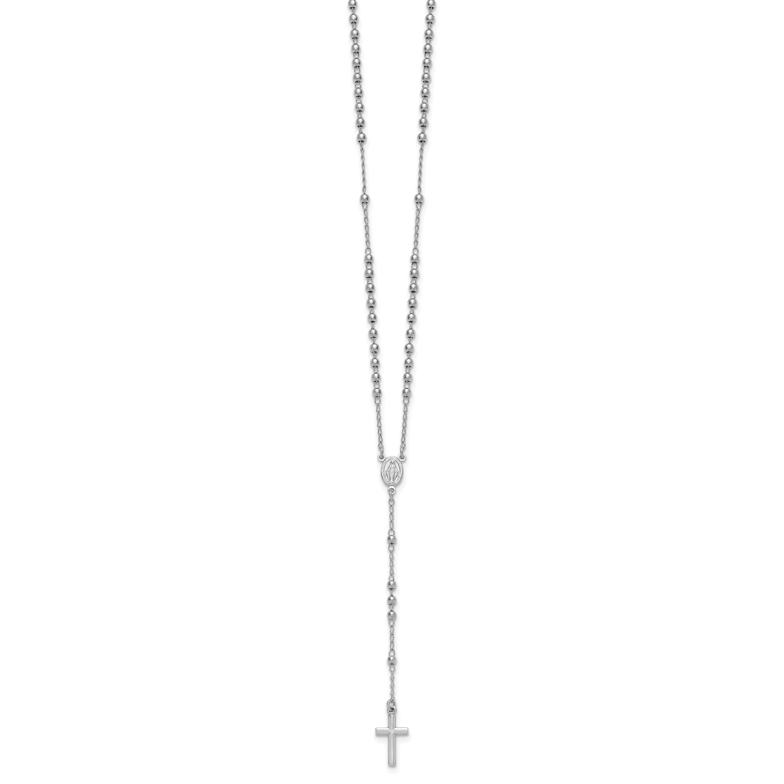 Sterling Silver Rhodium-plated Beaded 17 inch with 1.5 inch extender Rosary Necklace
