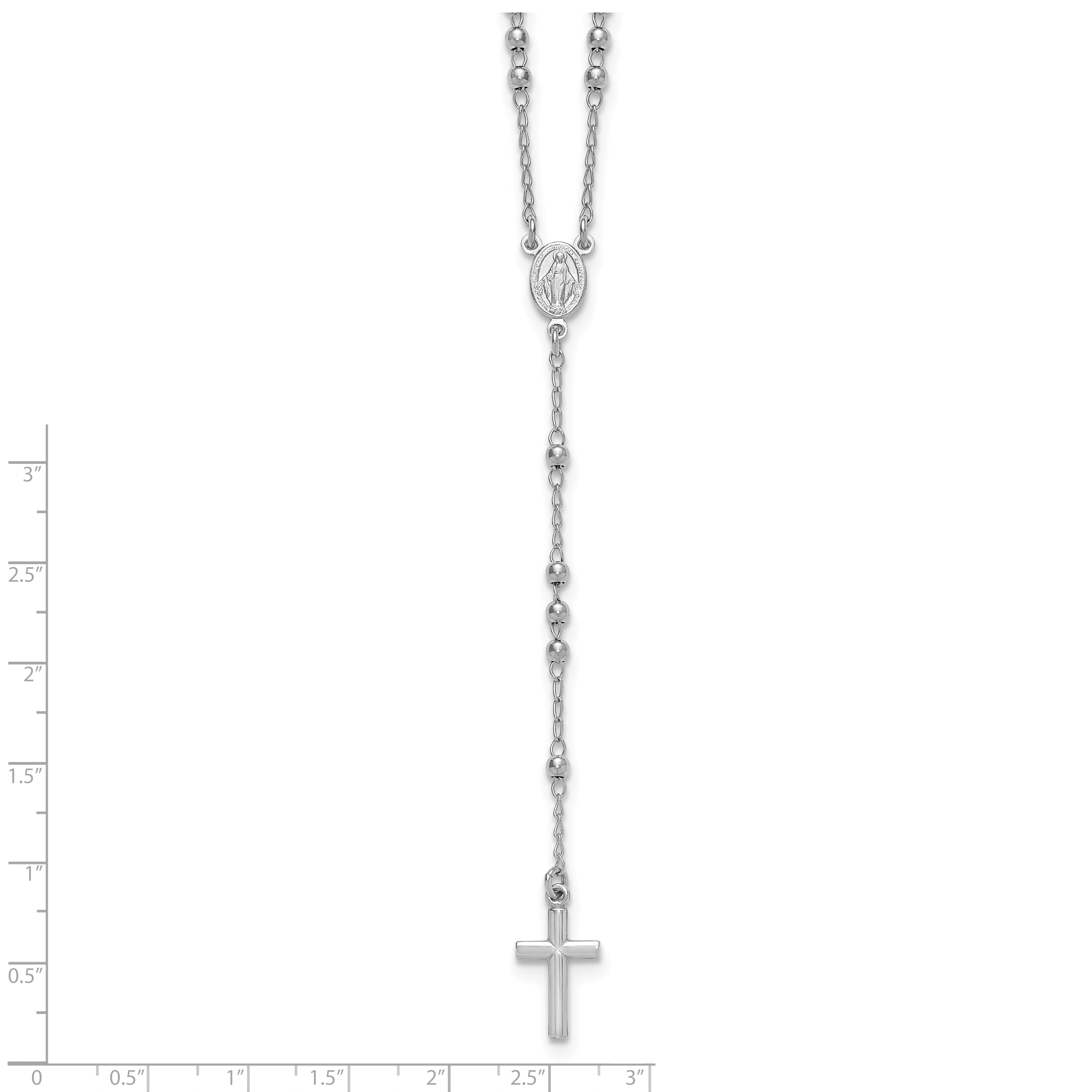 Sterling Silver Rhodium-plated Beaded 17 inch with 1.5 inch extender Rosary Necklace