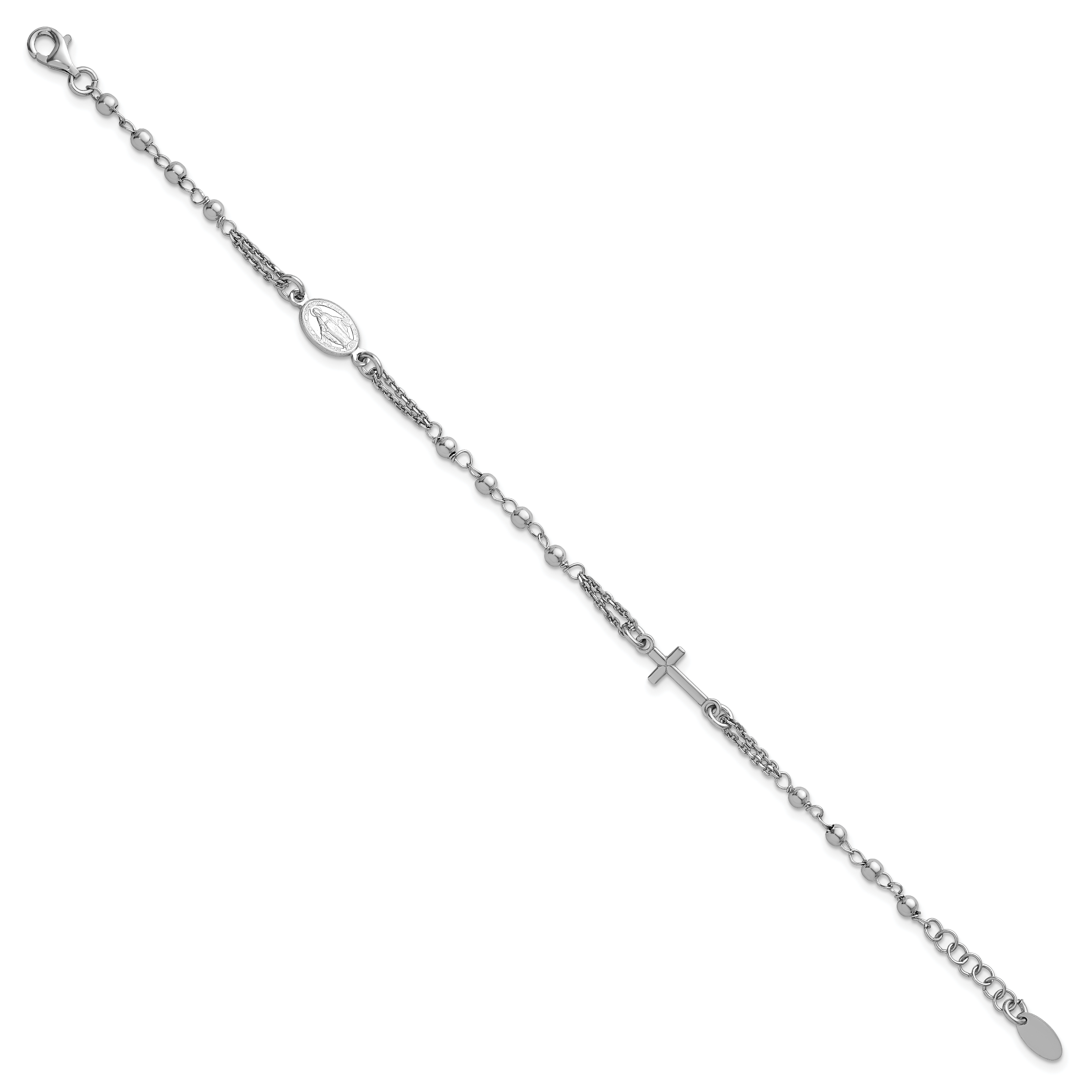 Sterling Silver Rhodium-plated 7.25 inch with 0.5 inch extender Rosary Themed Bracelet Secondary image