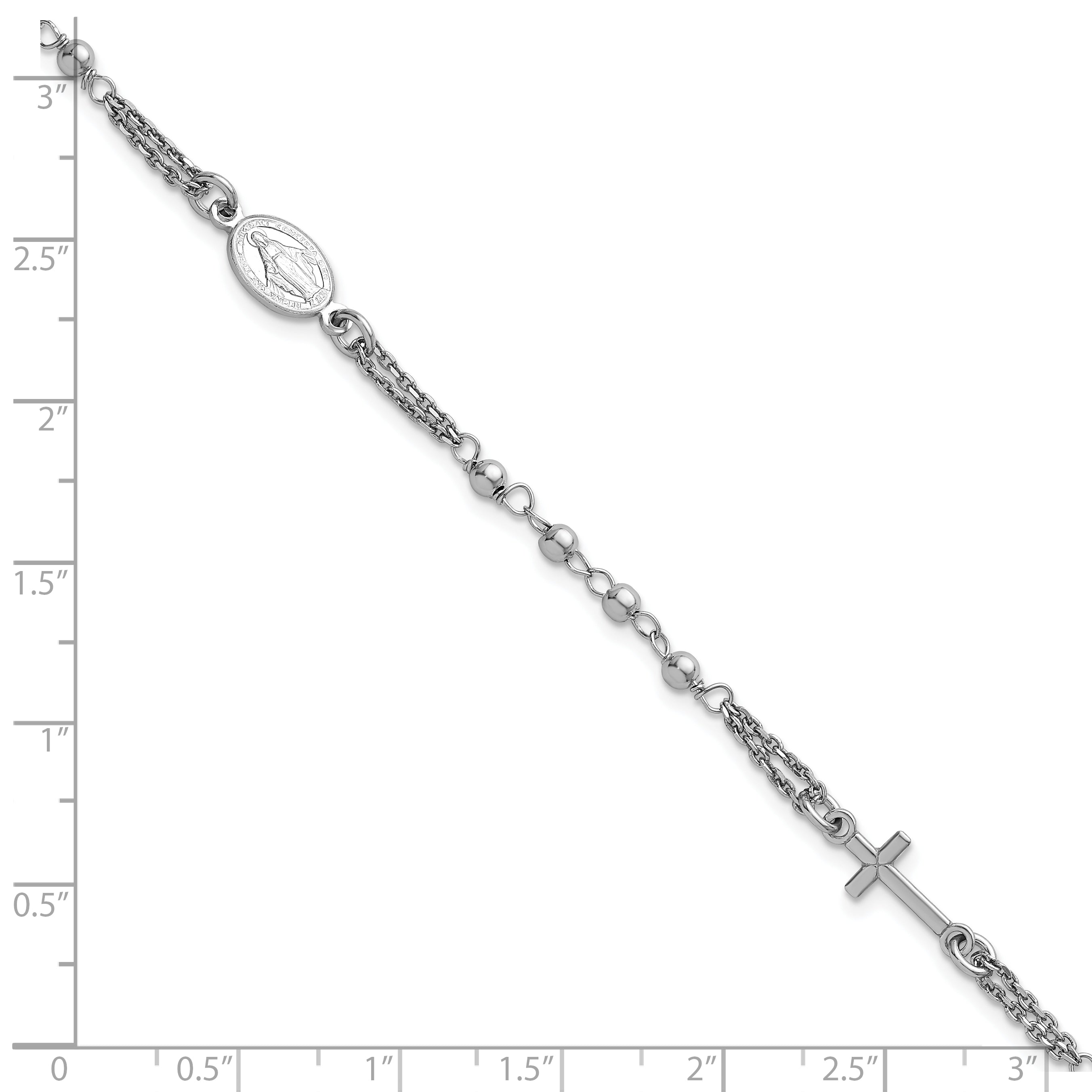 Sterling Silver Rhodium-plated 7.25 inch with 0.5 inch extender Rosary Themed Bracelet