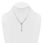 Sterling Silver Rhodium-plated Polished CZ 15.5 inch with 2 inch extender Rosary Necklace