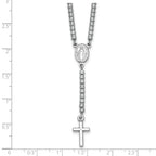 Sterling Silver Rhodium-plated Polished CZ 15.5 inch with 2 inch extender Rosary Necklace