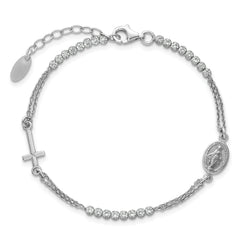 Sterling Silver Rhodium-plated Polished CZ 6.75 inch with 1.25 inch extender Rosary Bracelet