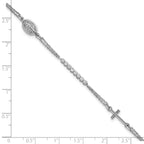 Sterling Silver Rhodium-plated Polished CZ 6.75 inch with 1.25 inch extender Rosary Bracelet