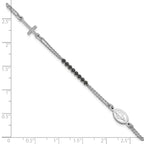 Sterling Silver Rhodium-plated Polished Black CZ 6.75 inch with 1.25 inch extender Rosary Bracelet