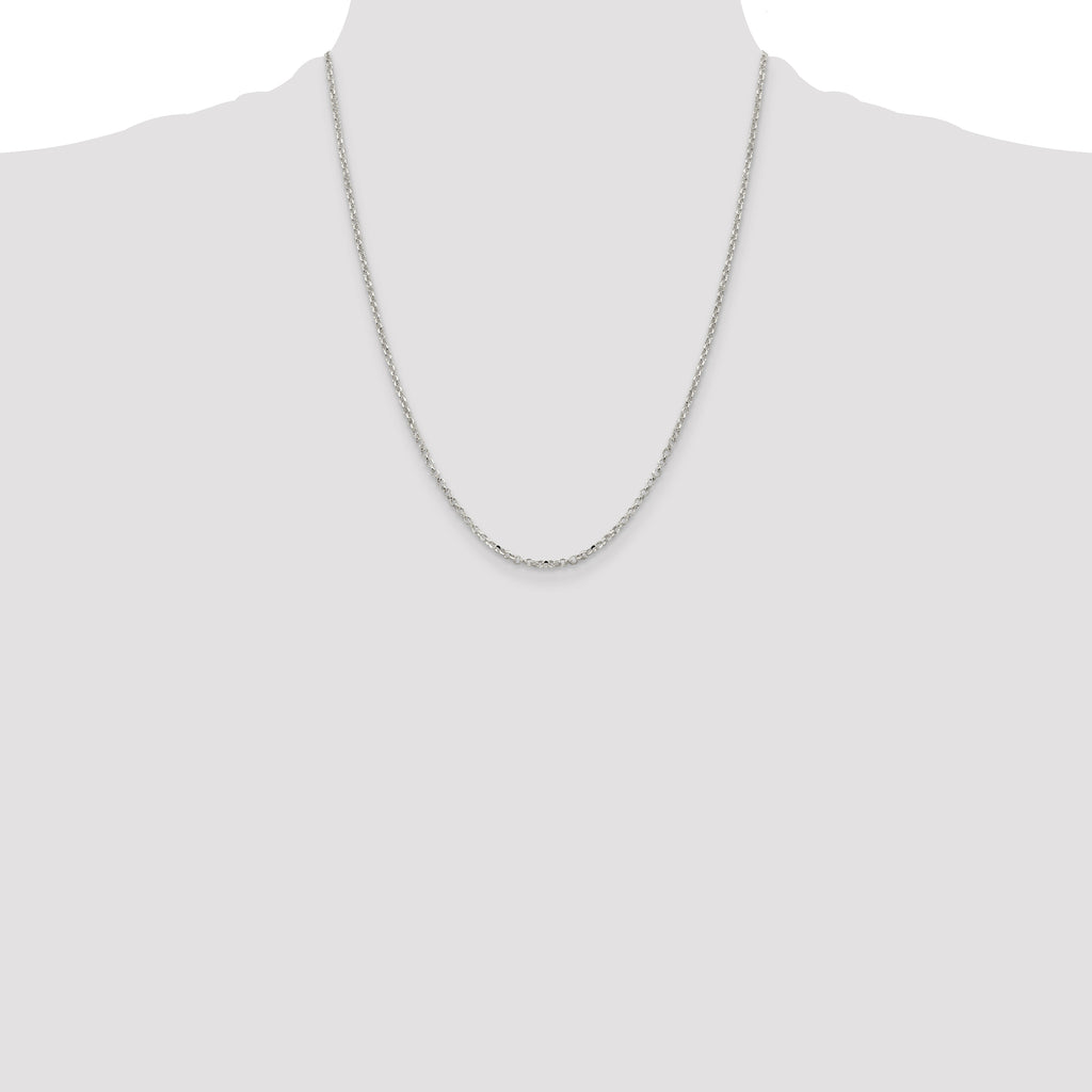 Sterling Silver 2.2mm Diamond-Cut With Extension ext. Rolo Cable Chain