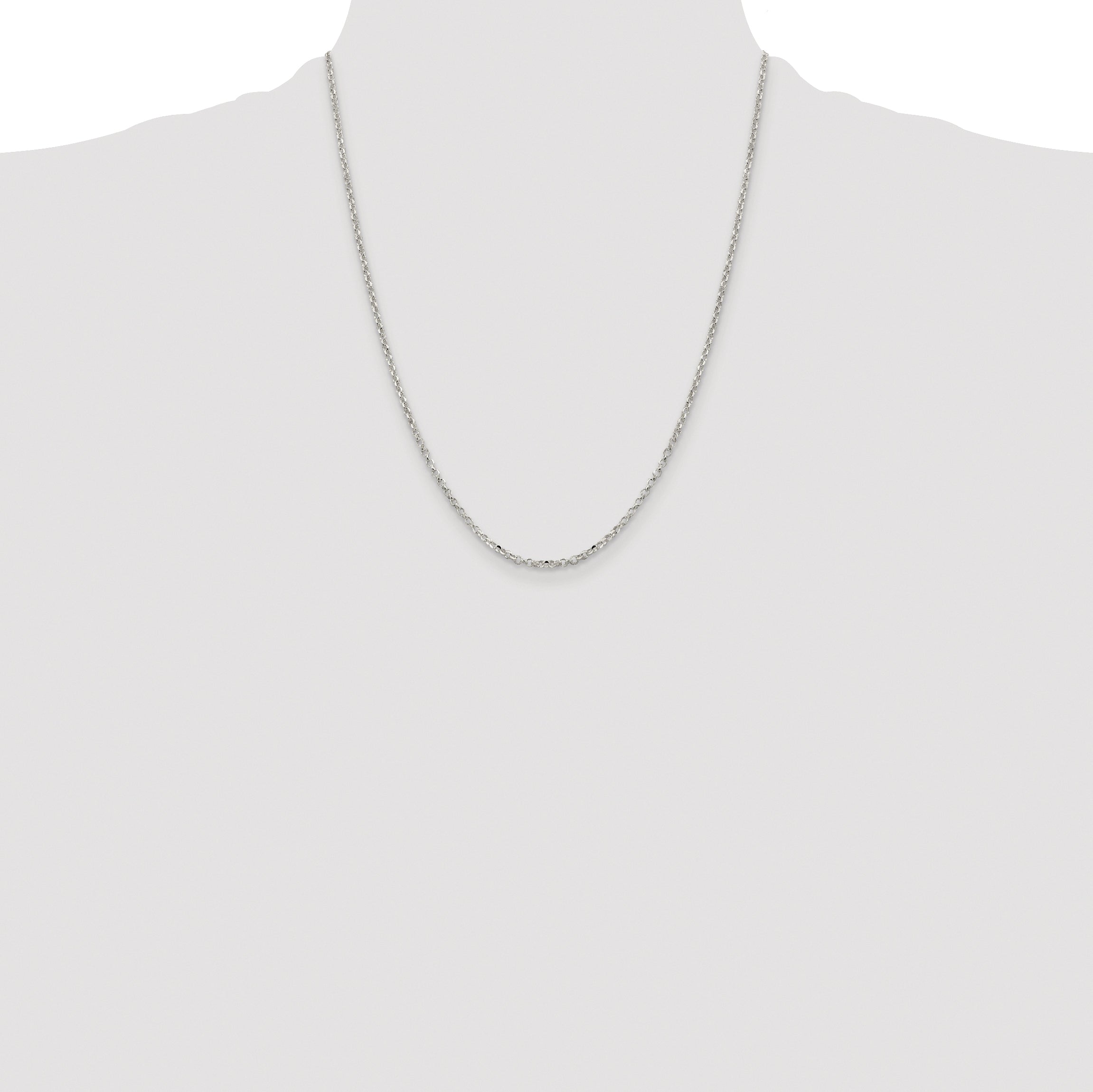 Sterling Silver Rhodium-plated 2.2mm Diamond-Cut Rolo Cable Chain