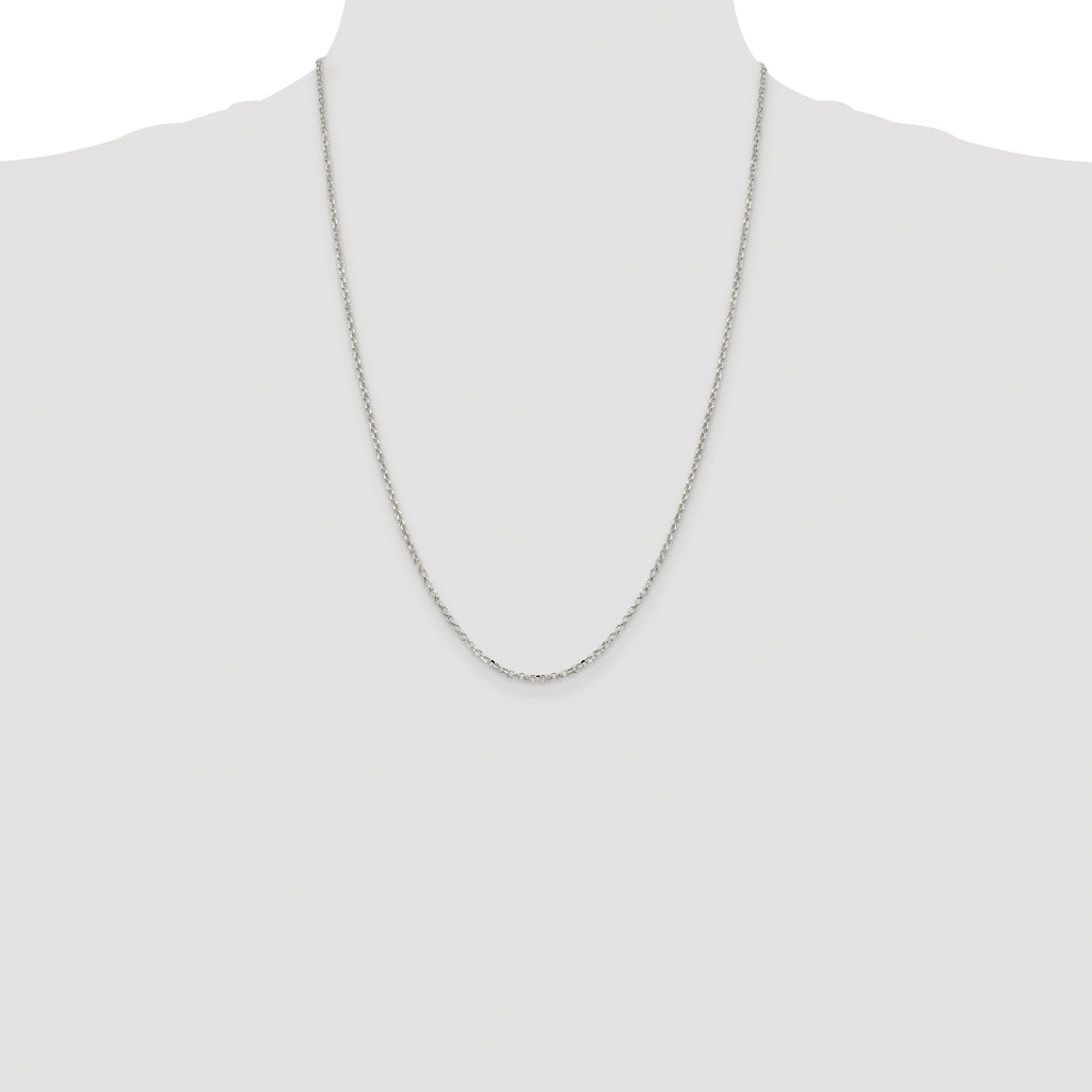 Sterling Silver Rhodium-plated 2.2mm Diamond-Cut Rolo Cable Chain