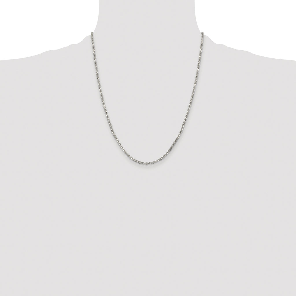 Sterling Silver Rhodium-plated 2.6mm Diamond-Cut Rolo Cable Chain