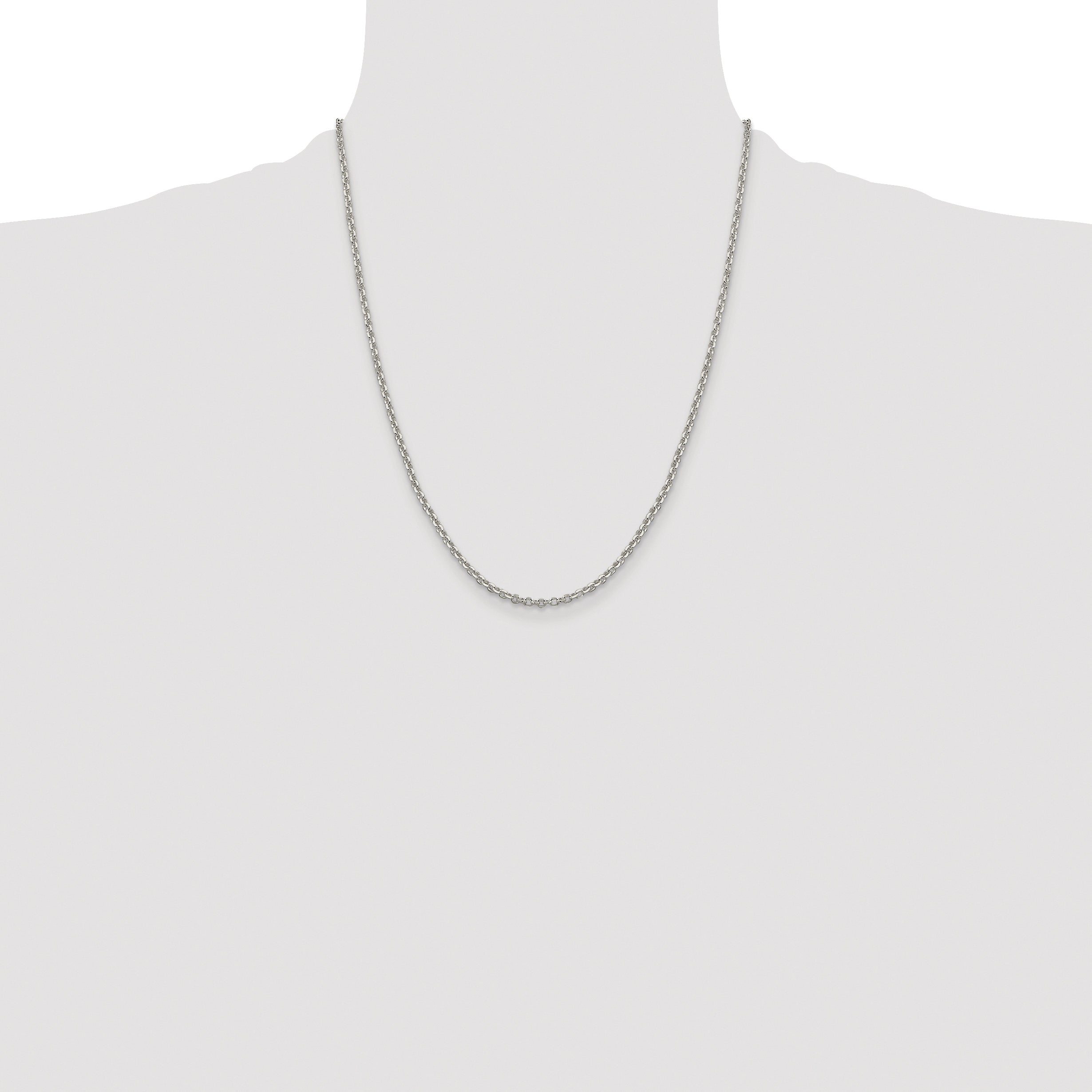 Sterling Silver Rhodium-plated 2.6mm Diamond-Cut Rolo Cable Chain