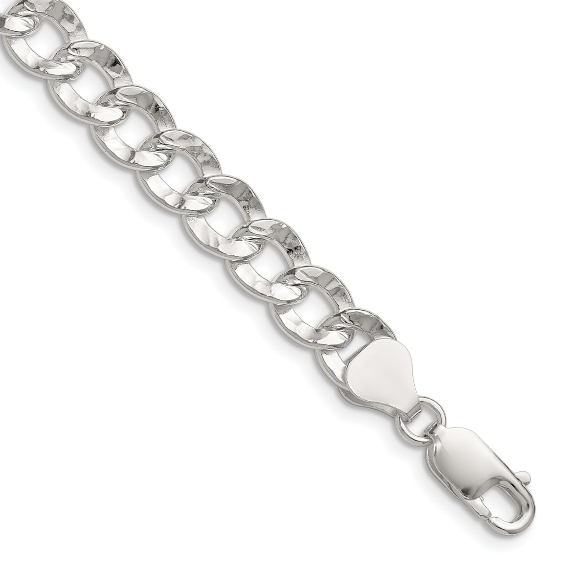 Sterling Silver 7.6mm Hammered Curb Chain
