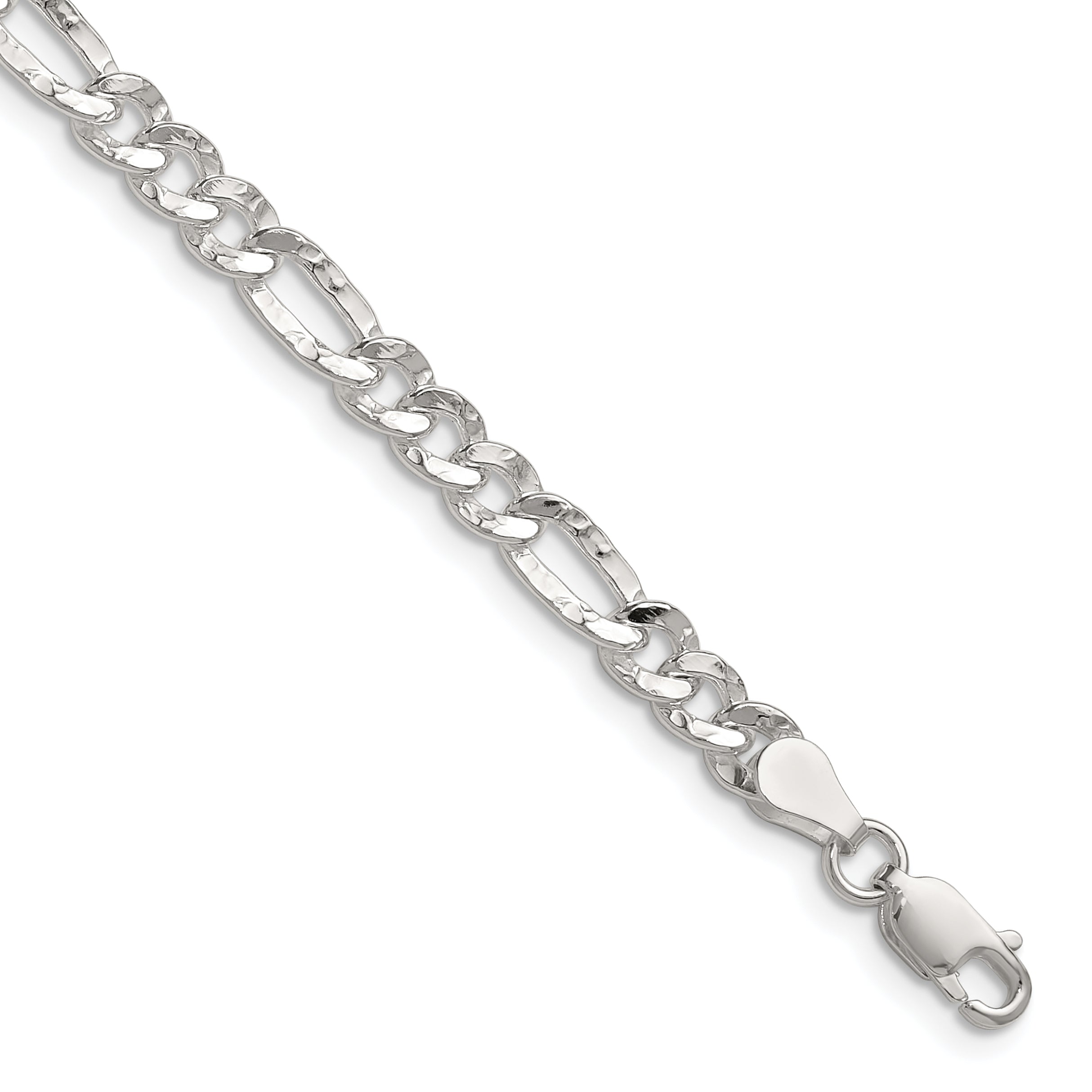 Sterling Silver 4.75mm Hammered Figaro Chain