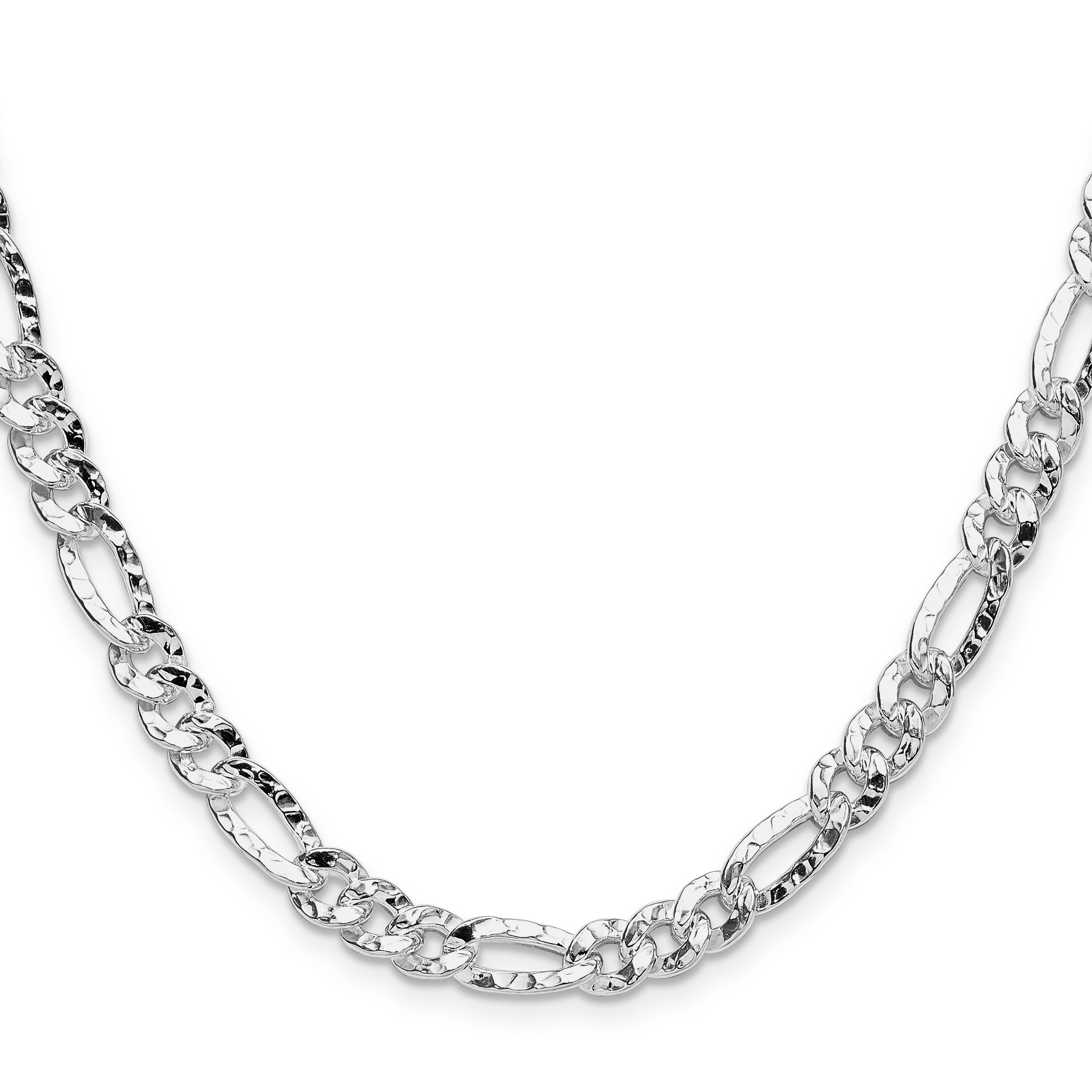 Sterling Silver 6.3mm Hammered Figaro Chain