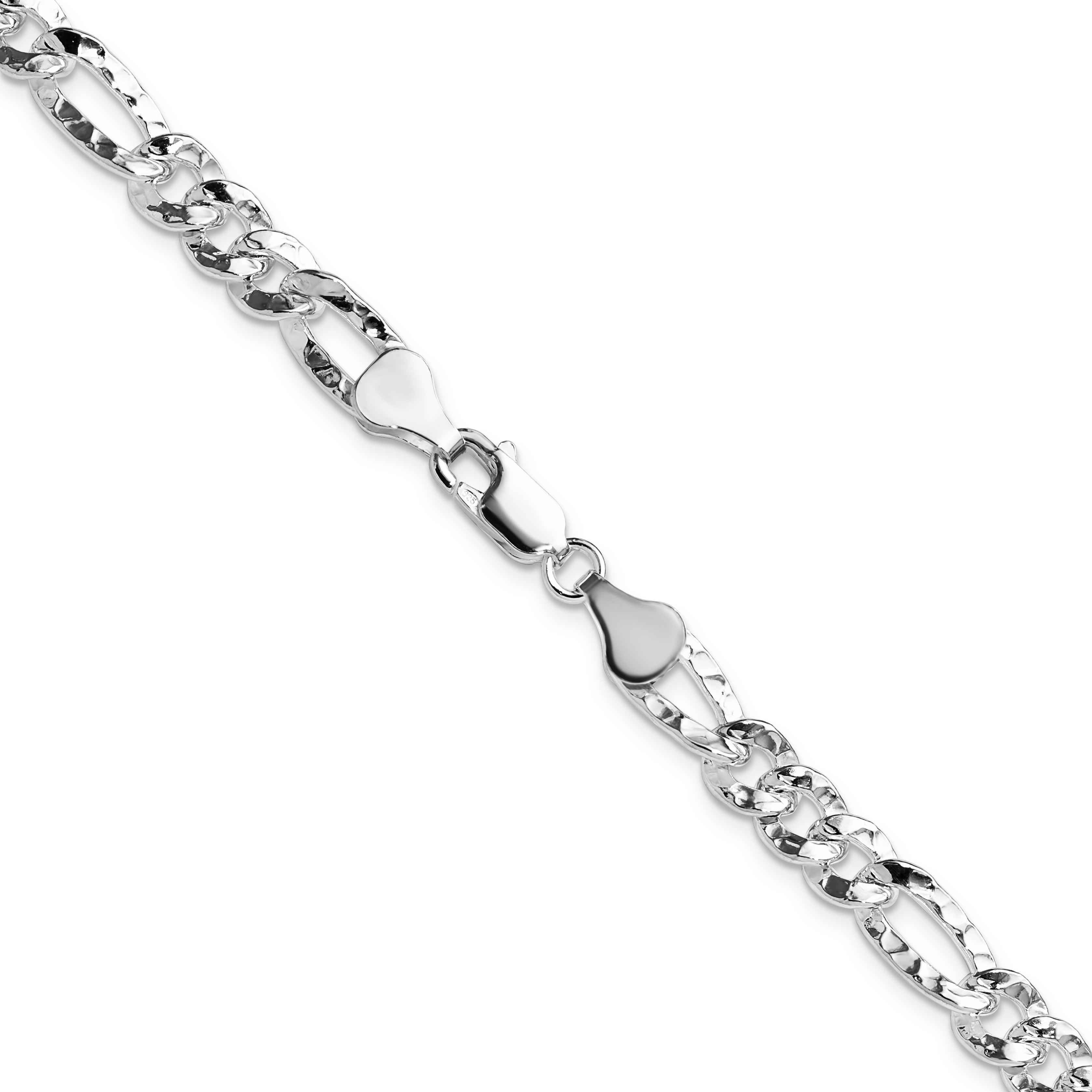 Sterling Silver 6.3mm Hammered Figaro Chain