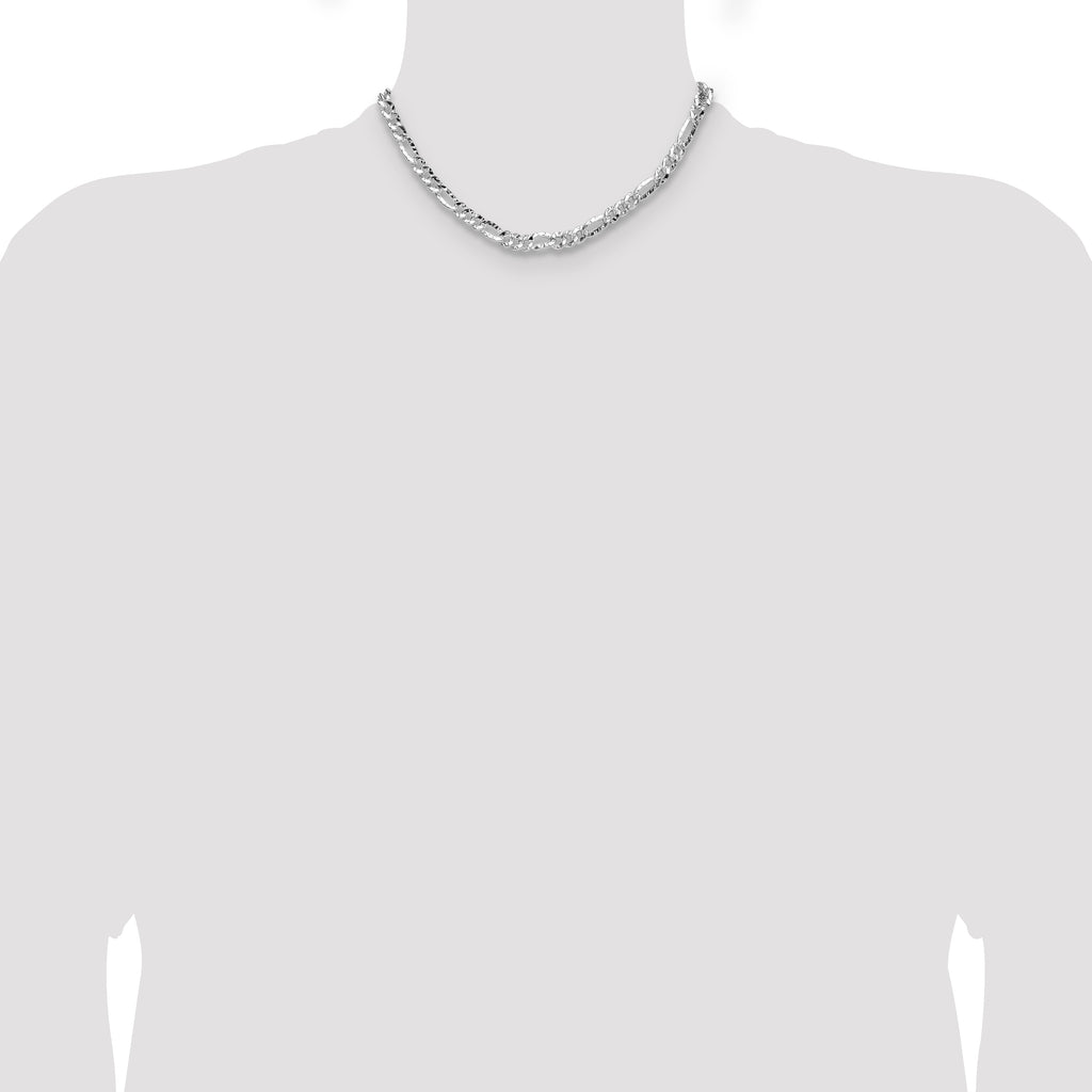 Sterling Silver 6.3mm Hammered Figaro Chain