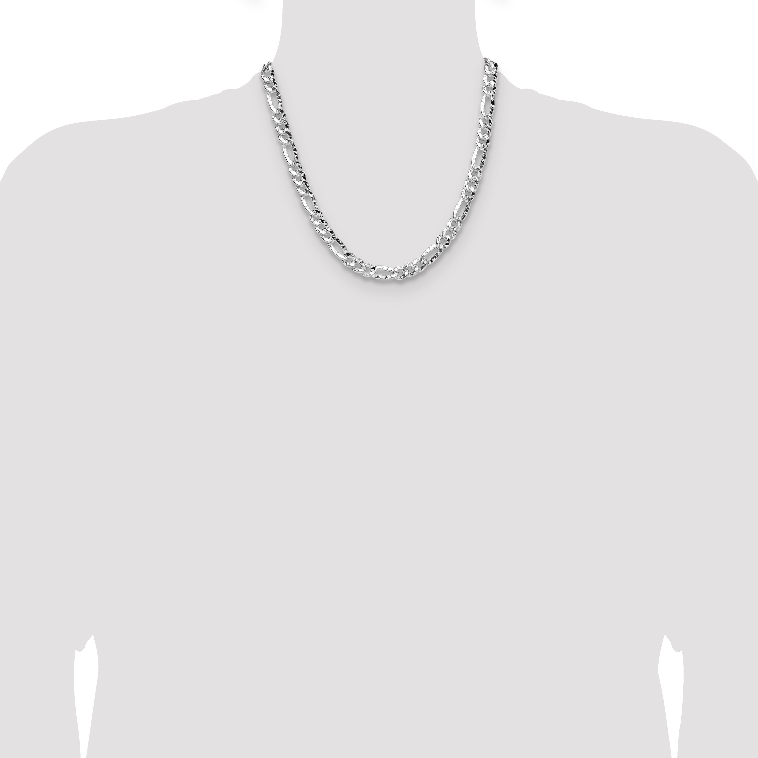 Sterling Silver 6.3mm Hammered Figaro Chain