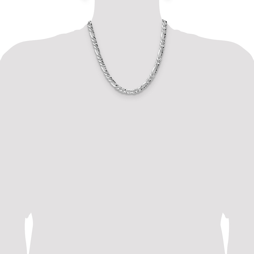 Sterling Silver 6.3mm Hammered Figaro Chain